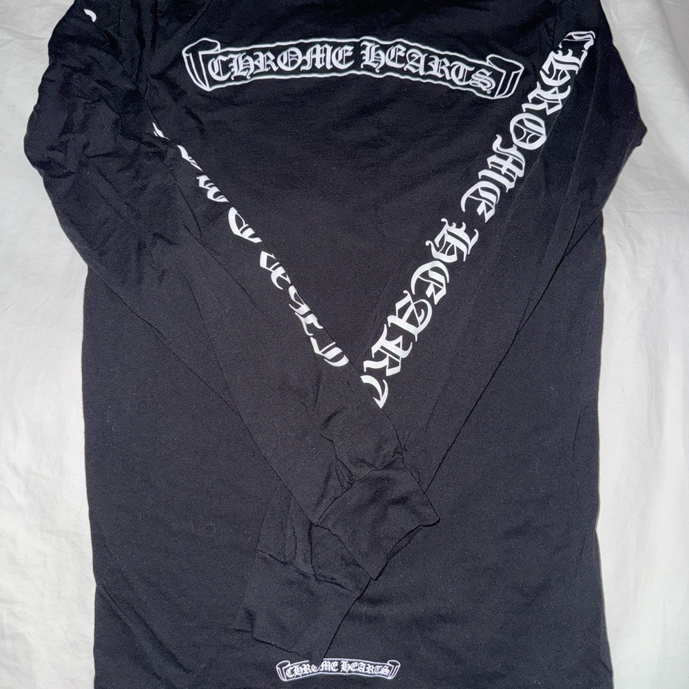 Chrome Hearts Black and White Graphic Long Sleeve Tee- Scroll Logo RARE